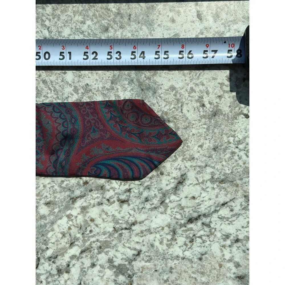 Liberty of London Mens Silk Paisley Tie Burgundy Teal Made in USA 58 Inch